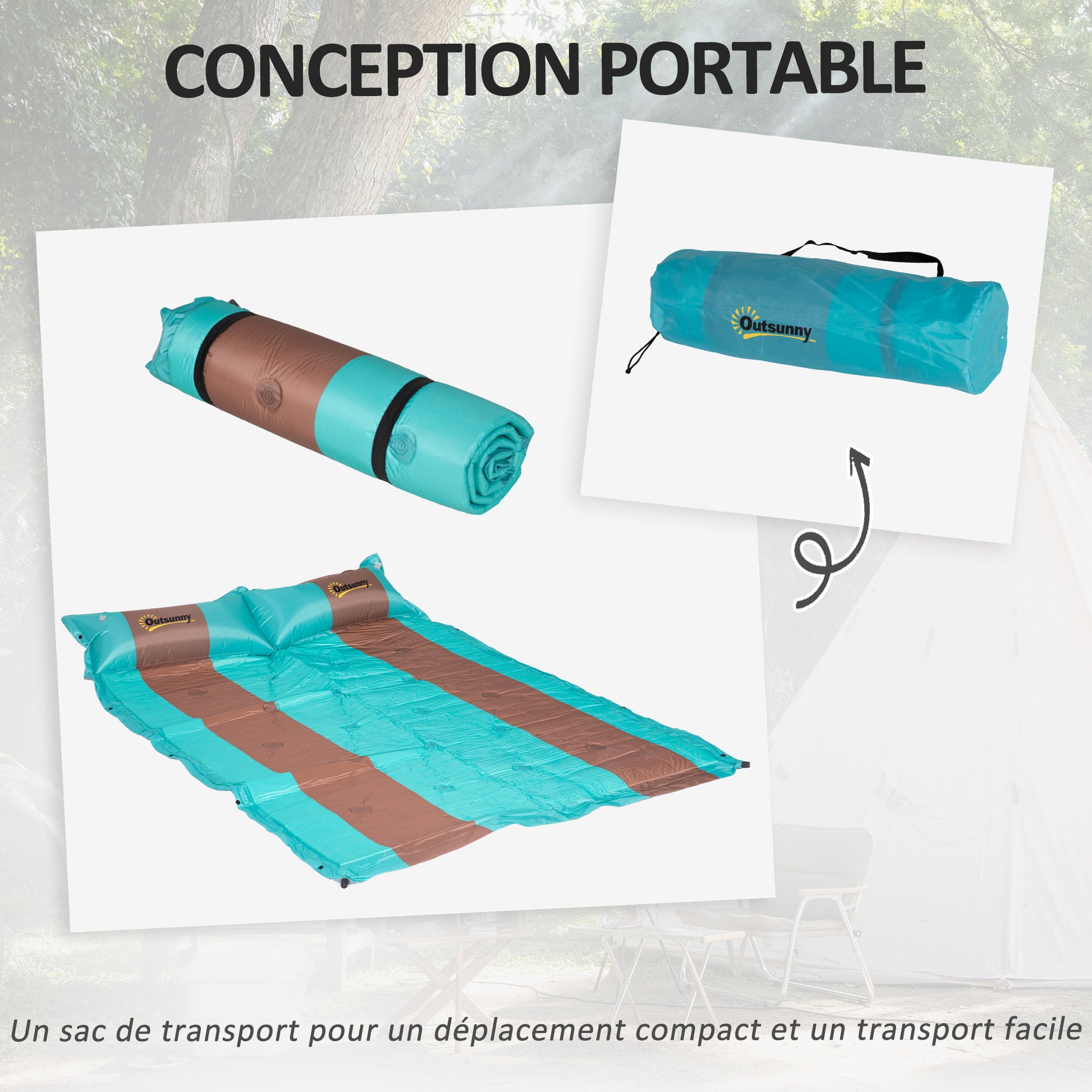 Camping Mattress for 2 People with Pillow and Carry Bag - Ultra-Light - Waterproof Sleeping Pad for Camping, Travel, Hiking