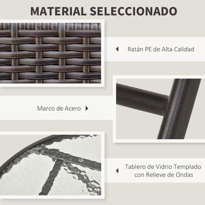 Garden Furniture Set Table and 2 Rattan Chairs with Folding Seats and Glass Table for Terrace Patio Brown