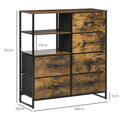 Fabric Chest of Drawers Storage Cabinet with 6 Drawers, Shelving Unit with Steel Frame Cupboard for Bedroom, Living Room Rustic Brown