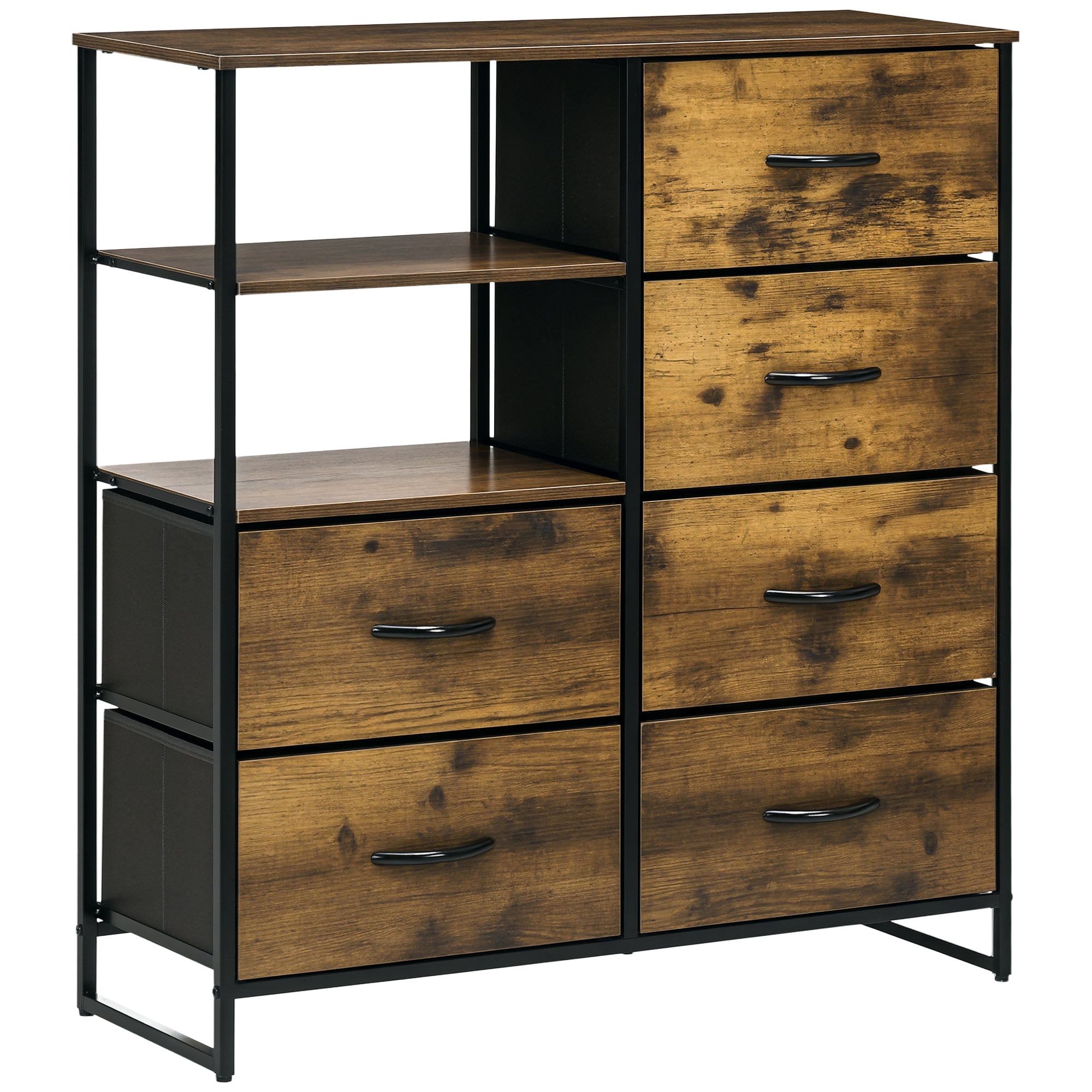 Fabric Chest of Drawers Storage Cabinet with 6 Drawers, Shelving Unit with Steel Frame Cupboard for Bedroom, Living Room Rustic Brown
