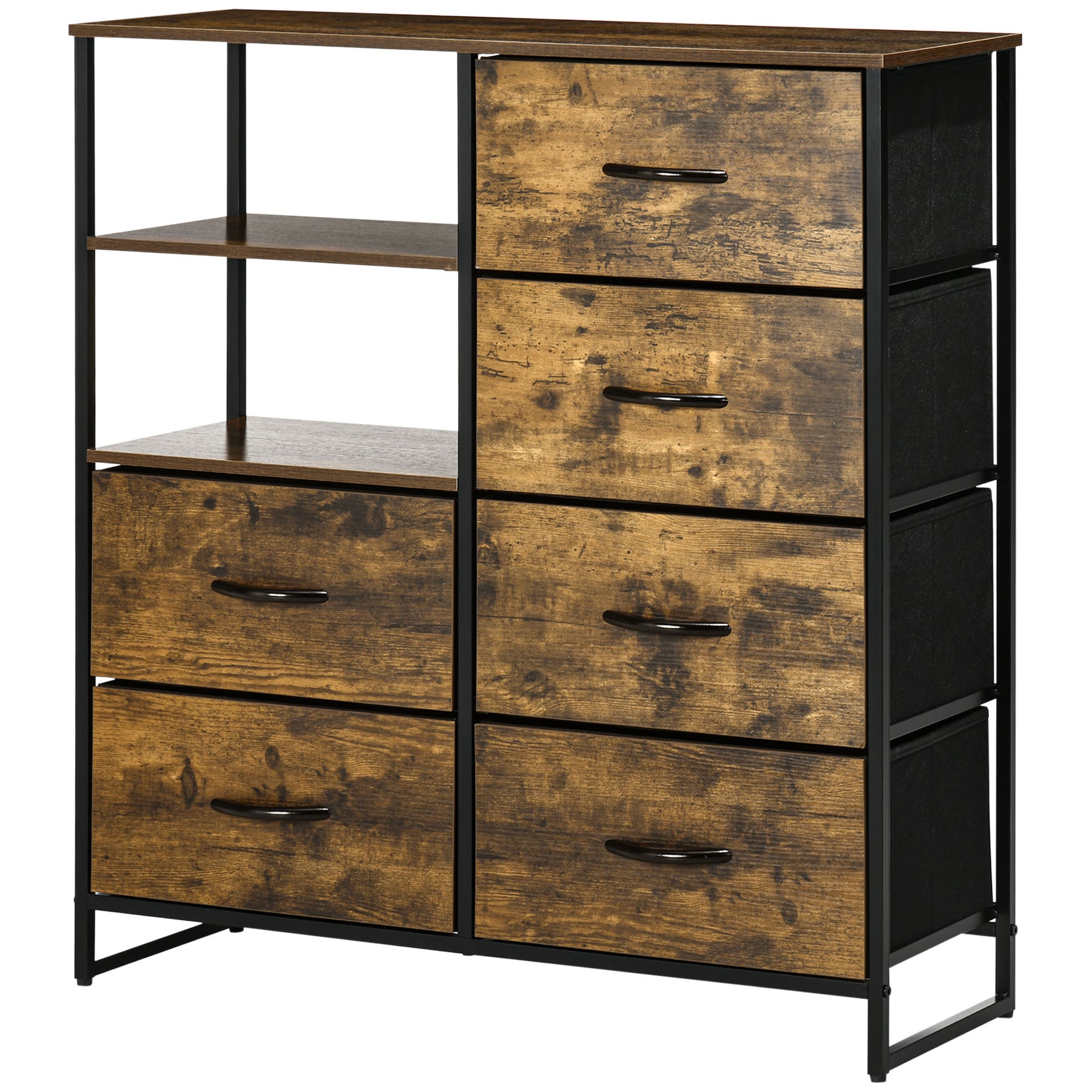 Fabric Chest of Drawers Storage Cabinet with 6 Drawers, Shelving Unit with Steel Frame Cupboard for Bedroom, Living Room Rustic Brown