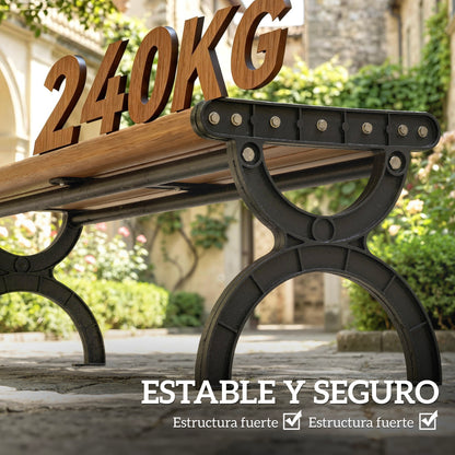 2-Seater Outdoor Garden Bench, Metal Frame with Slatted Seat for Patio & Terrace, 48.8 x 15.4 x 15.4 in, Brown