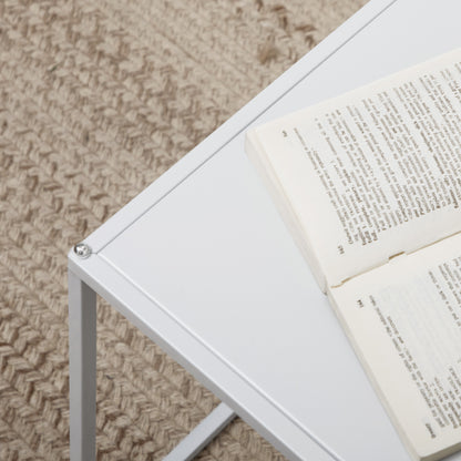 Square Coffee Table 2-Piece Set, Side Table in Modern Design, Steel Frame, Stackable, Coffee Table End Table for Living Room Bedroom, White