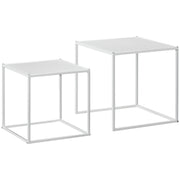 Square Coffee Table 2-Piece Set, Side Table in Modern Design, Steel Frame, Stackable, Coffee Table End Table for Living Room Bedroom, White