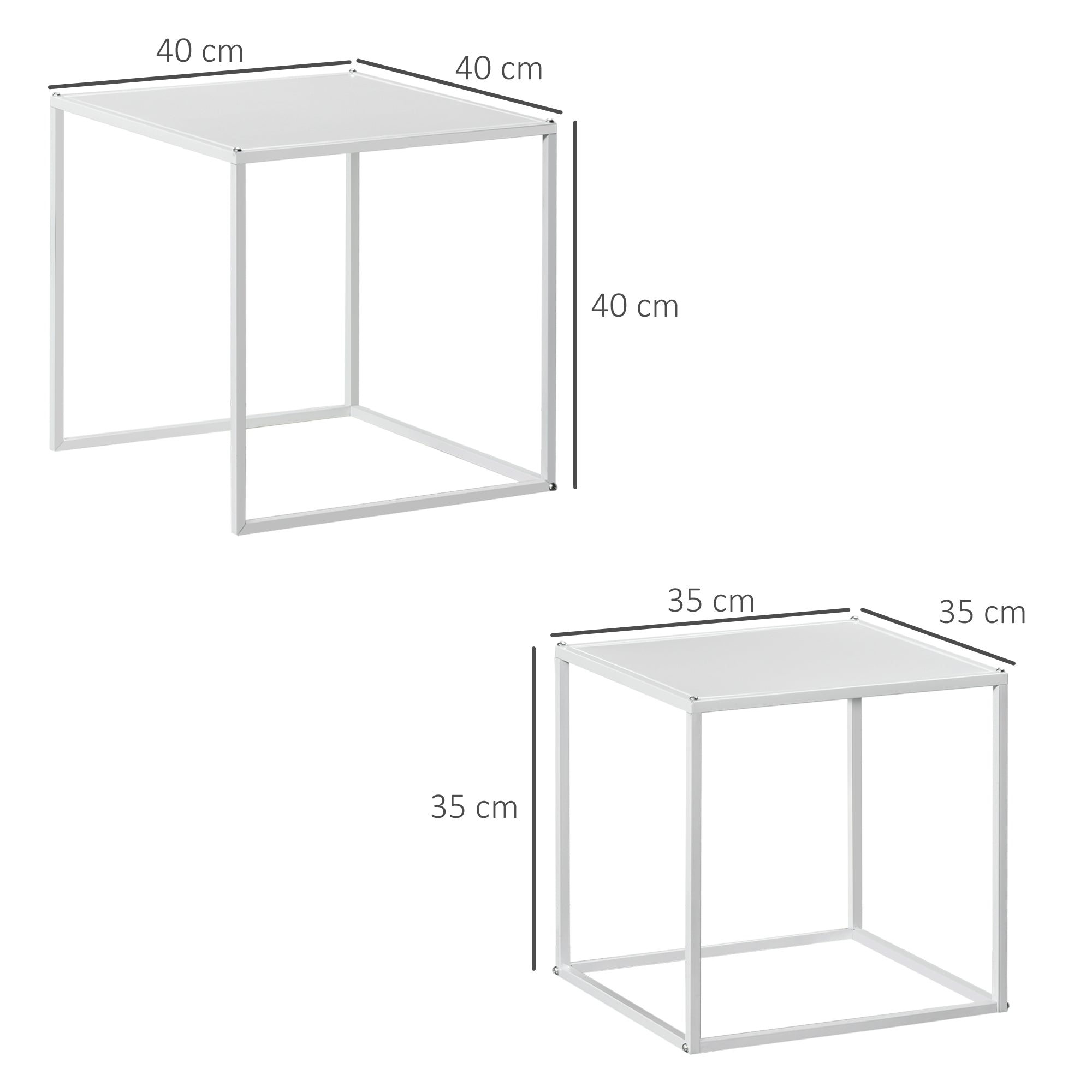 Square Coffee Table 2-Piece Set, Side Table in Modern Design, Steel Frame, Stackable, Coffee Table End Table for Living Room Bedroom, White