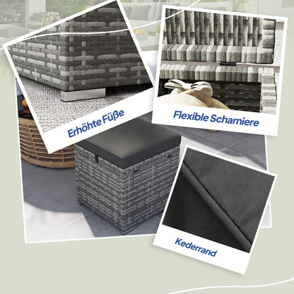 Set of 2 Rattan Ottomans with Rattan-Style Storage Ottoman Cushion Lid 120 kg Load Capacity Weatherproof Outdoor Garden Ottoman Footstool Garden Furniture for Outdoor Garden Terrace 40x40x41cm Dark Gray