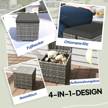 Set of 2 Rattan Ottomans with Rattan-Style Storage Ottoman Cushion Lid 120 kg Load Capacity Weatherproof Outdoor Garden Ottoman Footstool Garden Furniture for Outdoor Garden Terrace 40x40x41cm Dark Gray