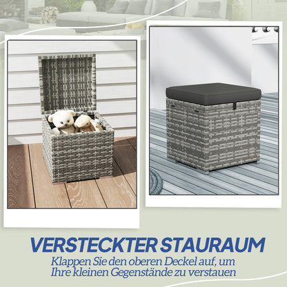 Set of 2 Rattan Ottomans with Rattan-Style Storage Ottoman Cushion Lid 120 kg Load Capacity Weatherproof Outdoor Garden Ottoman Footstool Garden Furniture for Outdoor Garden Terrace 40x40x41cm Dark Gray