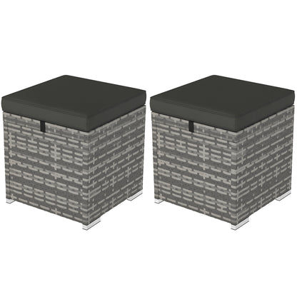 Set of 2 Rattan Ottomans with Rattan-Style Storage Ottoman Cushion Lid 120 kg Load Capacity Weatherproof Outdoor Garden Ottoman Footstool Garden Furniture for Outdoor Garden Terrace 40x40x41cm Dark Gray