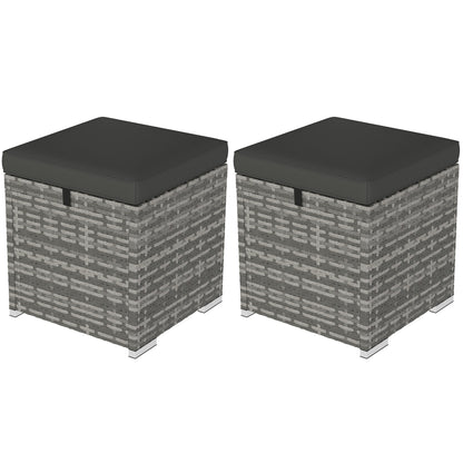 Set of 2 Rattan Ottomans with Rattan-Style Storage Ottoman Cushion Lid 120 kg Load Capacity Weatherproof Outdoor Garden Ottoman Footstool Garden Furniture for Outdoor Garden Terrace 40x40x41cm Dark Gray