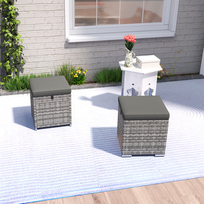 Set of 2 Rattan Ottomans with Rattan-Style Storage Ottoman Cushion Lid 120 kg Load Capacity Weatherproof Outdoor Garden Ottoman Footstool Garden Furniture for Outdoor Garden Terrace 40x40x41cm Dark Gray