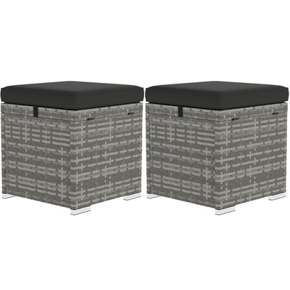 Set of 2 Rattan Ottomans with Rattan-Style Storage Ottoman Cushion Lid 120 kg Load Capacity Weatherproof Outdoor Garden Ottoman Footstool Garden Furniture for Outdoor Garden Terrace 40x40x41cm Dark Gray