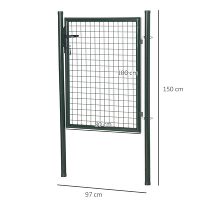 Steel Garden Gate with Lock Handle and 3 Keys Fence Door Barrier for Outdoor Patio Terrace 97x150 cm Green