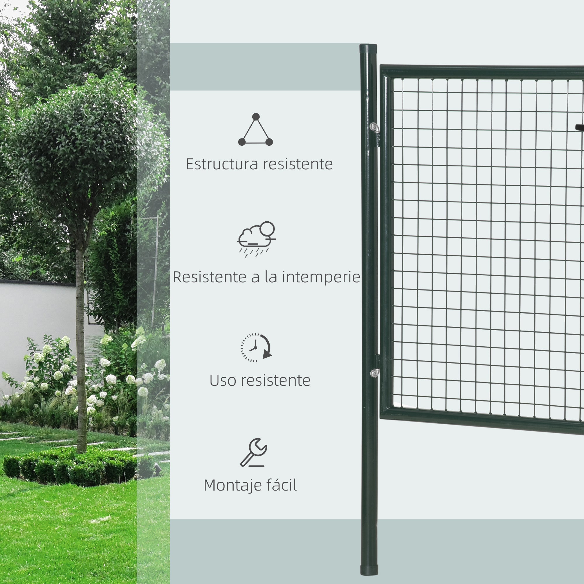 Steel Garden Gate with Lock Handle and 3 Keys Fence Door Barrier for Outdoor Patio Terrace 97x150 cm Green