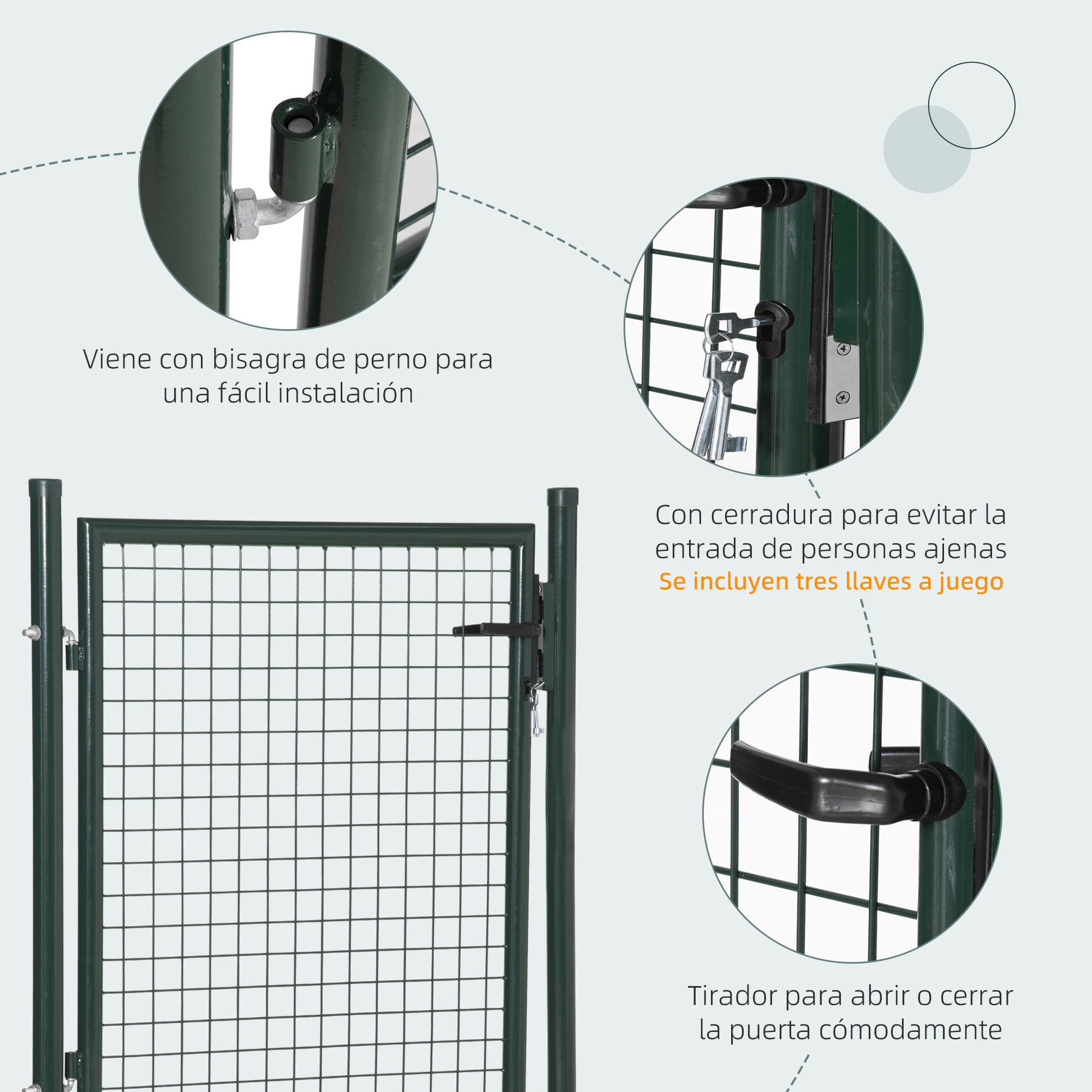 Steel Garden Gate with Lock Handle and 3 Keys Fence Door Barrier for Outdoor Patio Terrace 97x150 cm Green