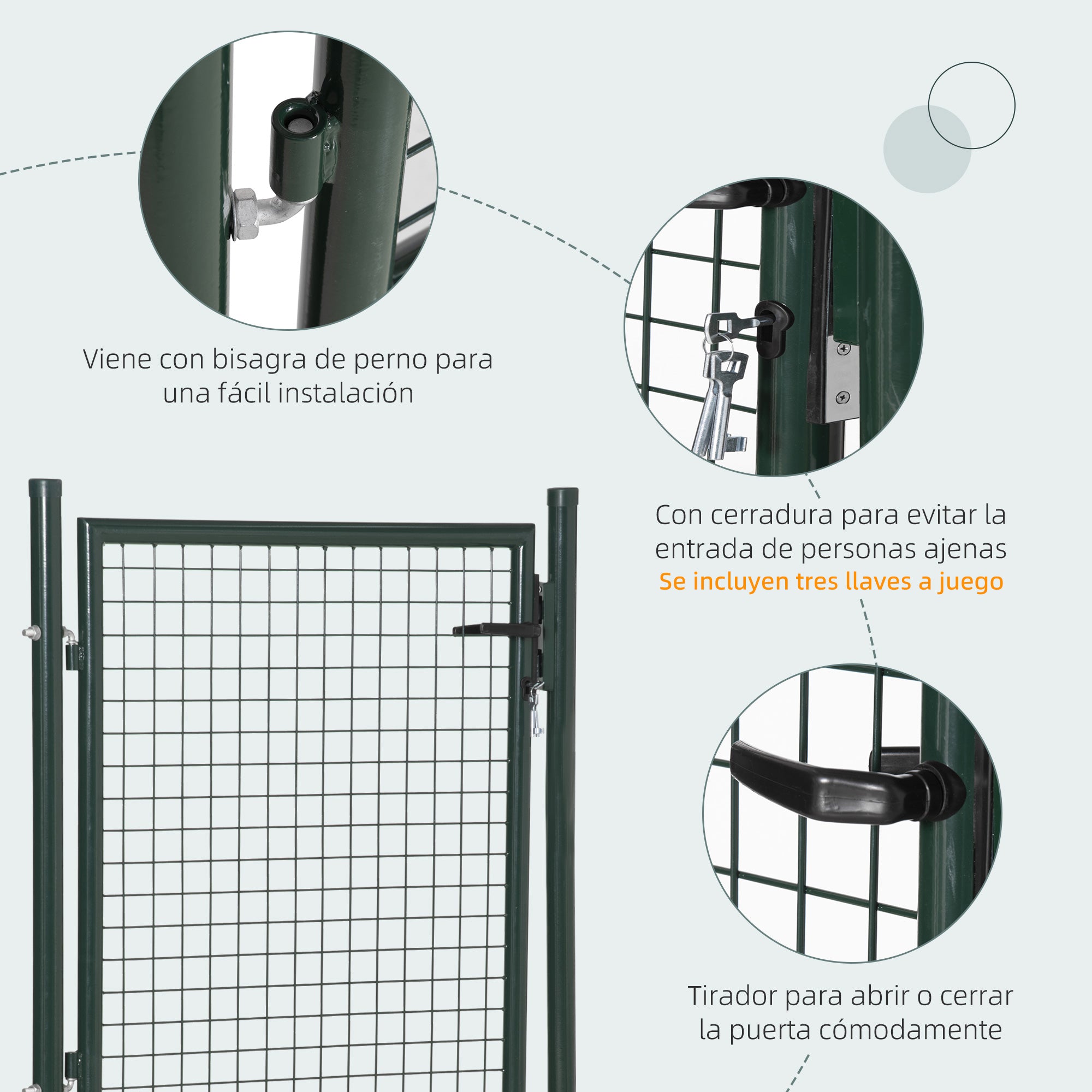 Steel Garden Gate with Lock Handle and 3 Keys Fence Door Barrier for Outdoor Patio Terrace 97x150 cm Green