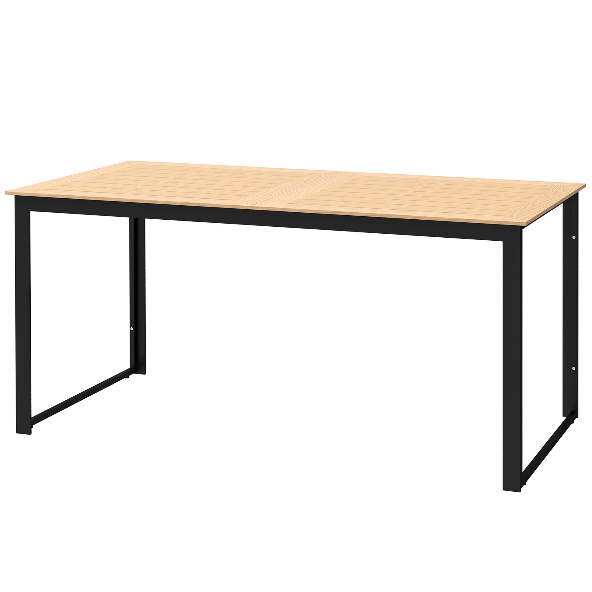 Garden Table for 6 People 160 x 80 cm Weatherproof Patio Table with Wood Look Slatted Design, Buffet Table Metal Camping Table Patio Table Outdoor Dining Table for Garden, Terrace Balcony Teak