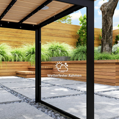 Garden Table for 6 People 160 x 80 cm Weatherproof Patio Table with Wood Look Slatted Design, Buffet Table Metal Camping Table Patio Table Outdoor Dining Table for Garden, Terrace Balcony Teak