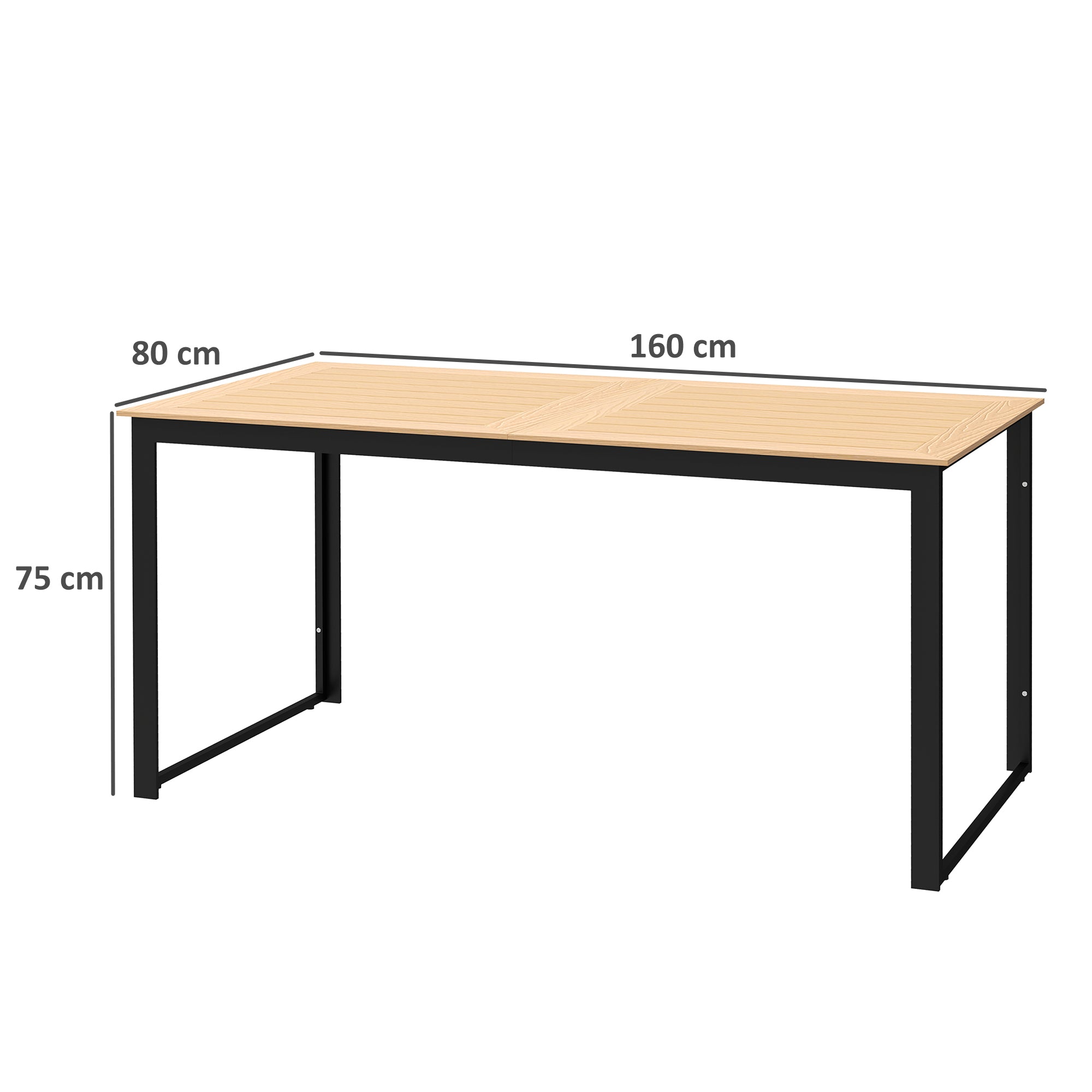 Garden Table for 6 People 160 x 80 cm Weatherproof Patio Table with Wood Look Slatted Design, Buffet Table Metal Camping Table Patio Table Outdoor Dining Table for Garden, Terrace Balcony Teak