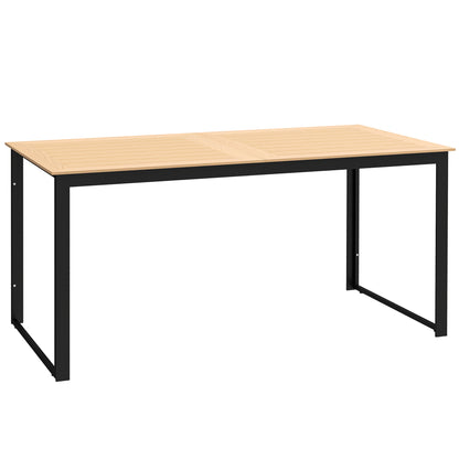 Garden Table for 6 People 160 x 80 cm Weatherproof Patio Table with Wood Look Slatted Design, Buffet Table Metal Camping Table Patio Table Outdoor Dining Table for Garden, Terrace Balcony Teak