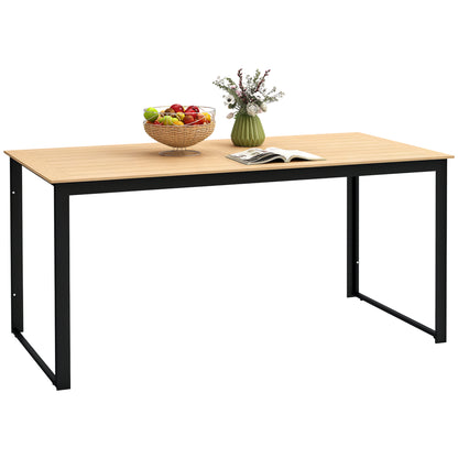 Garden Table for 6 People 160 x 80 cm Weatherproof Patio Table with Wood Look Slatted Design, Buffet Table Metal Camping Table Patio Table Outdoor Dining Table for Garden, Terrace Balcony Teak