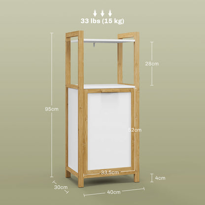 Bamboo Freestanding Laundry Hamper Cabinet Bathroom Storage Unit - 2 Shelves - 40L x 30W x 86.5H cm