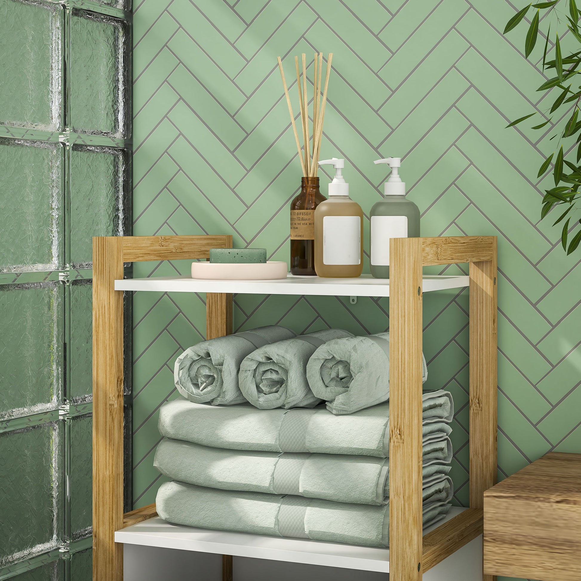 Bamboo Freestanding Laundry Hamper Cabinet Bathroom Storage Unit - 2 Shelves - 40L x 30W x 86.5H cm