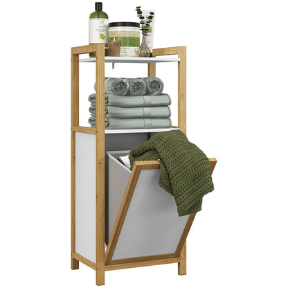 Bamboo Freestanding Laundry Hamper Cabinet Bathroom Storage Unit - 2 Shelves - 40L x 30W x 86.5H cm