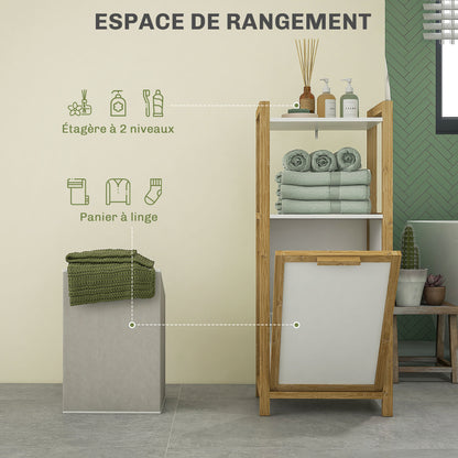 Bamboo Freestanding Laundry Hamper Cabinet Bathroom Storage Unit - 2 Shelves - 40L x 30W x 86.5H cm