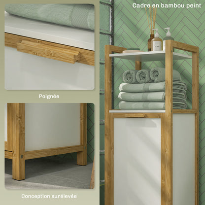 Bamboo Freestanding Laundry Hamper Cabinet Bathroom Storage Unit - 2 Shelves - 40L x 30W x 86.5H cm