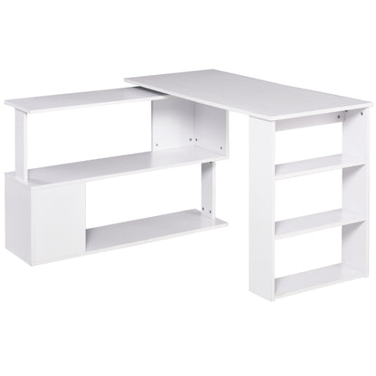 Rotating Corner Desk L-Shaped Desk with Shelf Desk with Shelves for Office Study 120x110x74.5 cm White