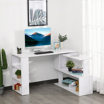 Rotating Corner Desk L-Shaped Desk with Shelf Desk with Shelves for Office Study 120x110x74.5 cm White