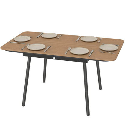 55.1 x 31.5 in Outdoor Dining Table for 6 – Weather-Resistant WPC Wood-Look Top, Rust-Resistant Metal Frame, Adjustable Feet, Rectangular Patio/Balcony Table (Teak)