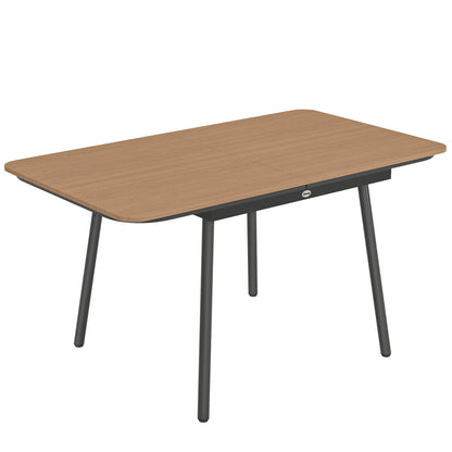55.1 x 31.5 in Outdoor Dining Table for 6 – Weather-Resistant WPC Wood-Look Top, Rust-Resistant Metal Frame, Adjustable Feet, Rectangular Patio/Balcony Table (Teak)