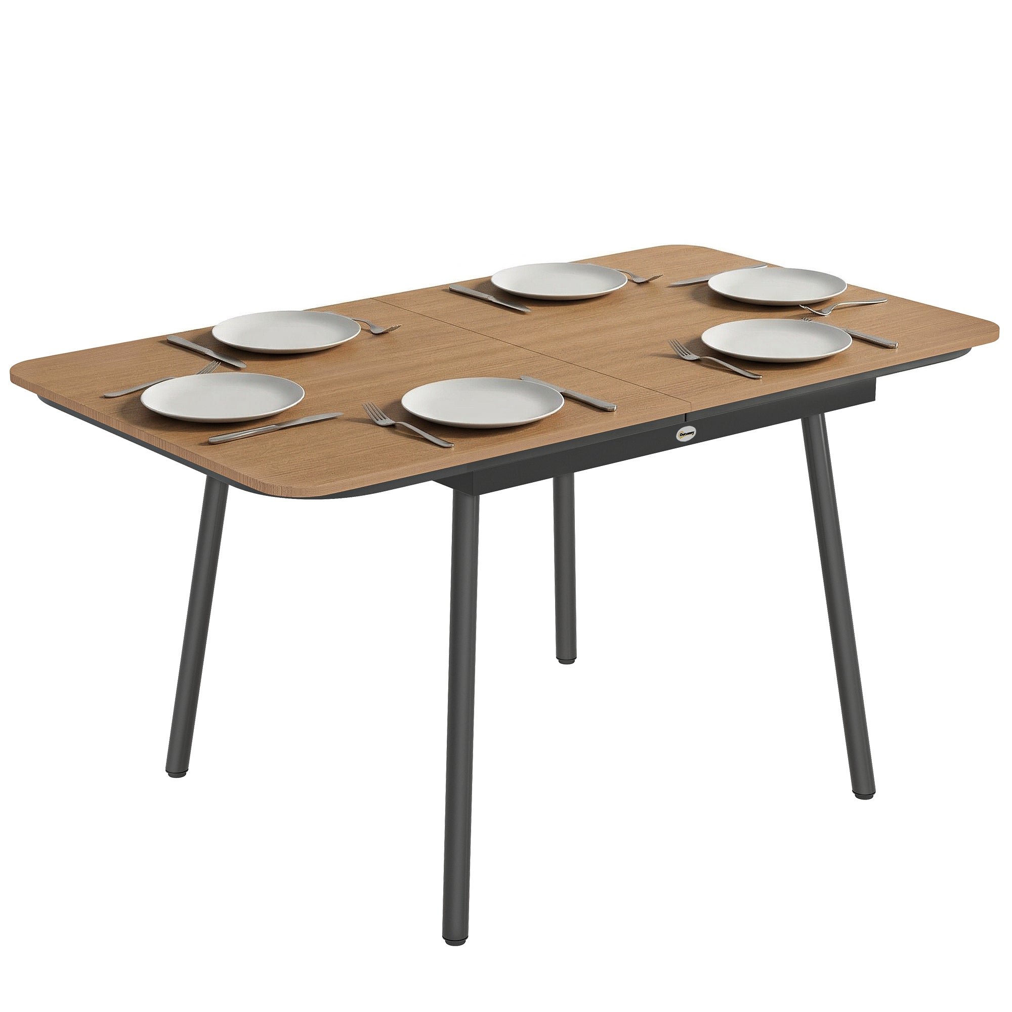 55.1 x 31.5 in Outdoor Dining Table for 6 – Weather-Resistant WPC Wood-Look Top, Rust-Resistant Metal Frame, Adjustable Feet, Rectangular Patio/Balcony Table (Teak)