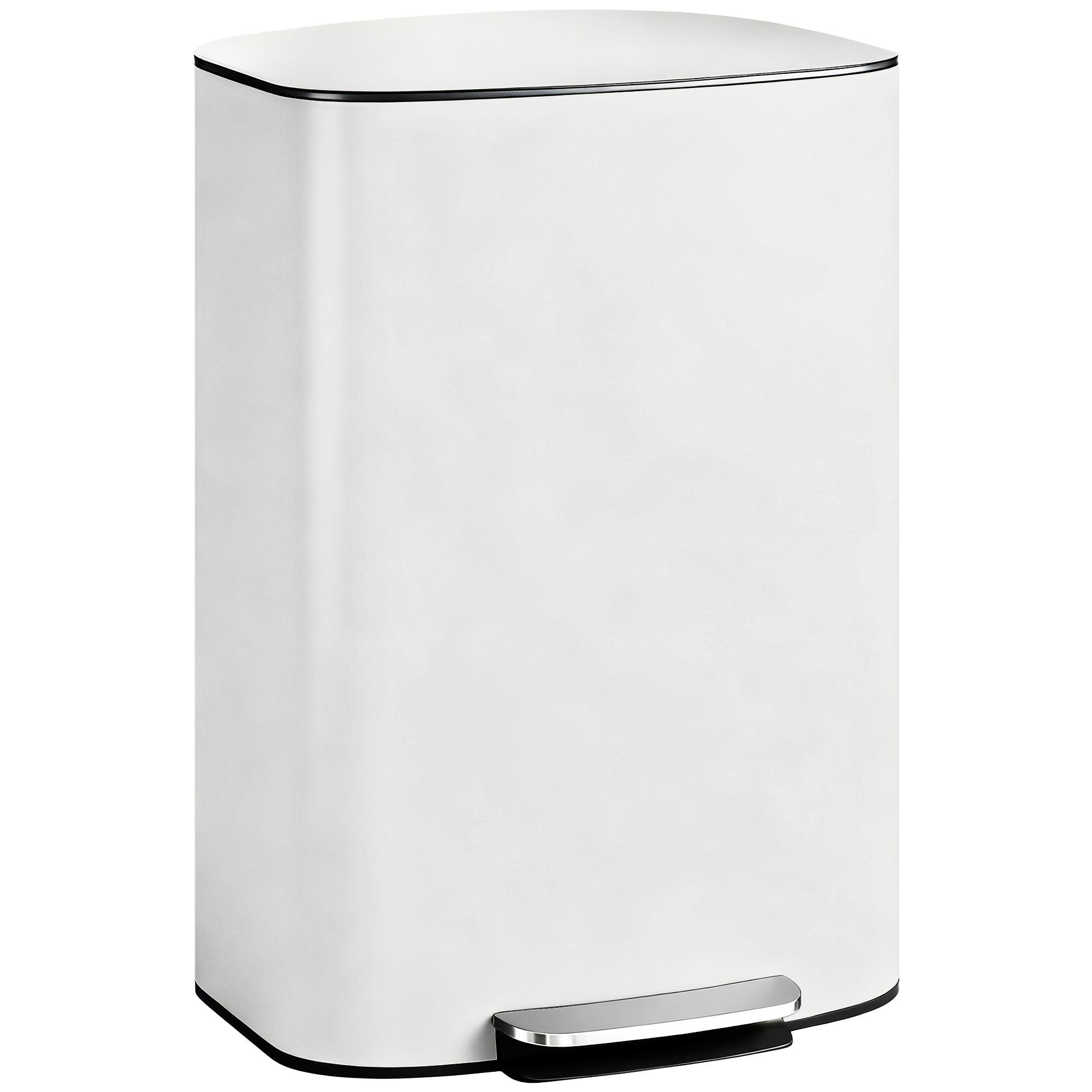 50L Kitchen Step Trash Can – Stay-Open & Soft-Close Lid, Pedal Bin, Stainless Steel, Cream White, 17.8 x 14.4 x 24.6 in