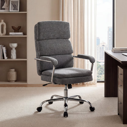 Ergonomic Chenille Office Chair with Padded Armrests, Adjustable Height & Tilt, 360° Swivel, Gray