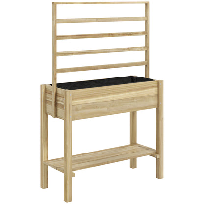Raised Garden Bed on Legs, Garden Raised Planter with Trellis, Drainage Holes, and Lower Shelf, Raised Wooden Garden Bed for Flowers, 88 x 37 x 137 cm, Natural Wood
