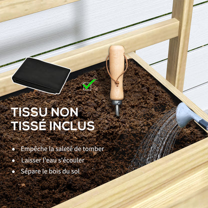 Raised Garden Bed on Legs, Garden Raised Planter with Trellis, Drainage Holes, and Lower Shelf, Raised Wooden Garden Bed for Flowers, 88 x 37 x 137 cm, Natural Wood