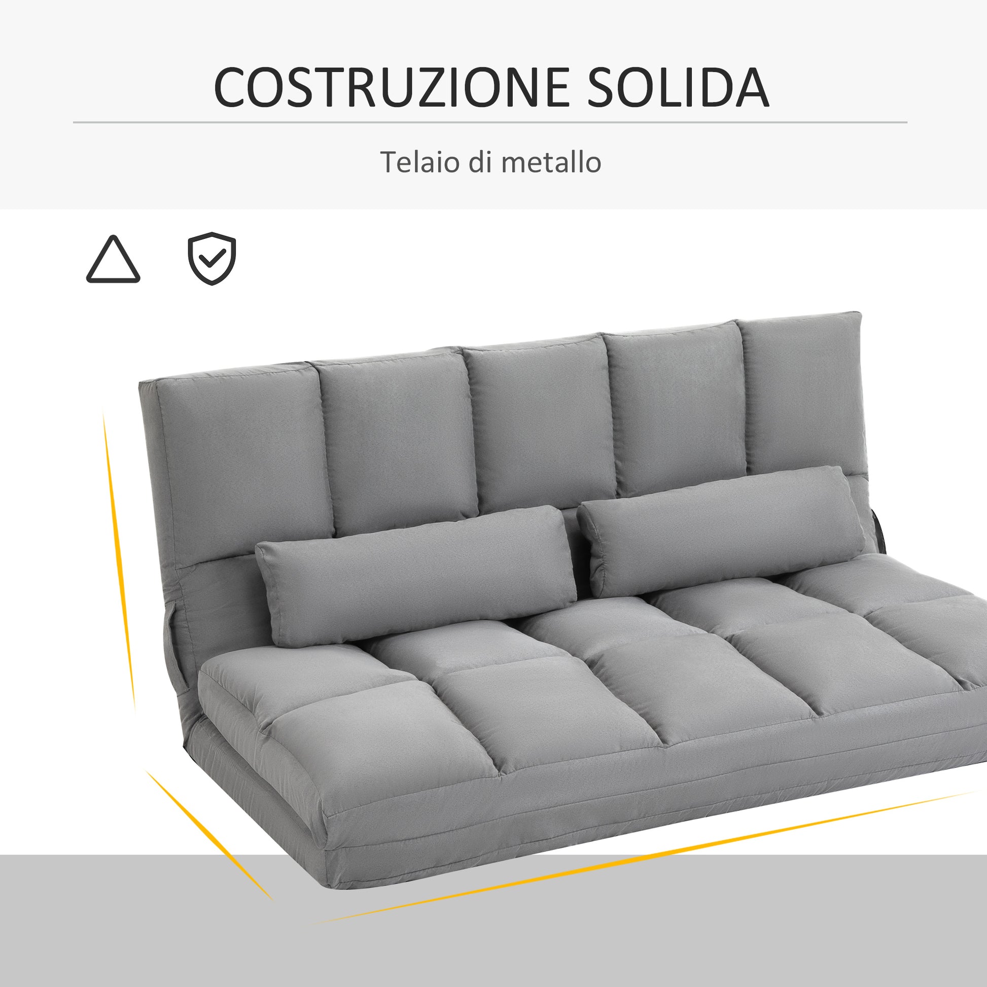 Folding Floor Sofa Bed with 7 Reclining Levels and Cushions, Modern Sofa for TV, Games, Reading, Yoga, Office, 130x73x60 cm, Light Gray