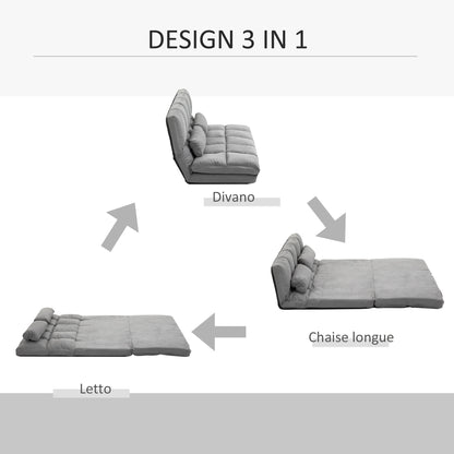 Folding Floor Sofa Bed with 7 Reclining Levels and Cushions, Modern Sofa for TV, Games, Reading, Yoga, Office, 130x73x60 cm, Light Gray