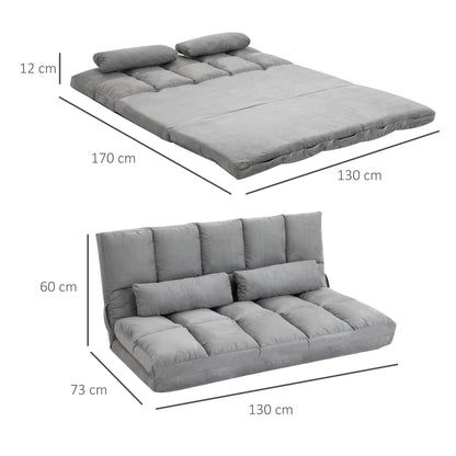 Folding Floor Sofa Bed with 7 Reclining Levels and Cushions, Modern Sofa for TV, Games, Reading, Yoga, Office, 130x73x60 cm, Light Gray