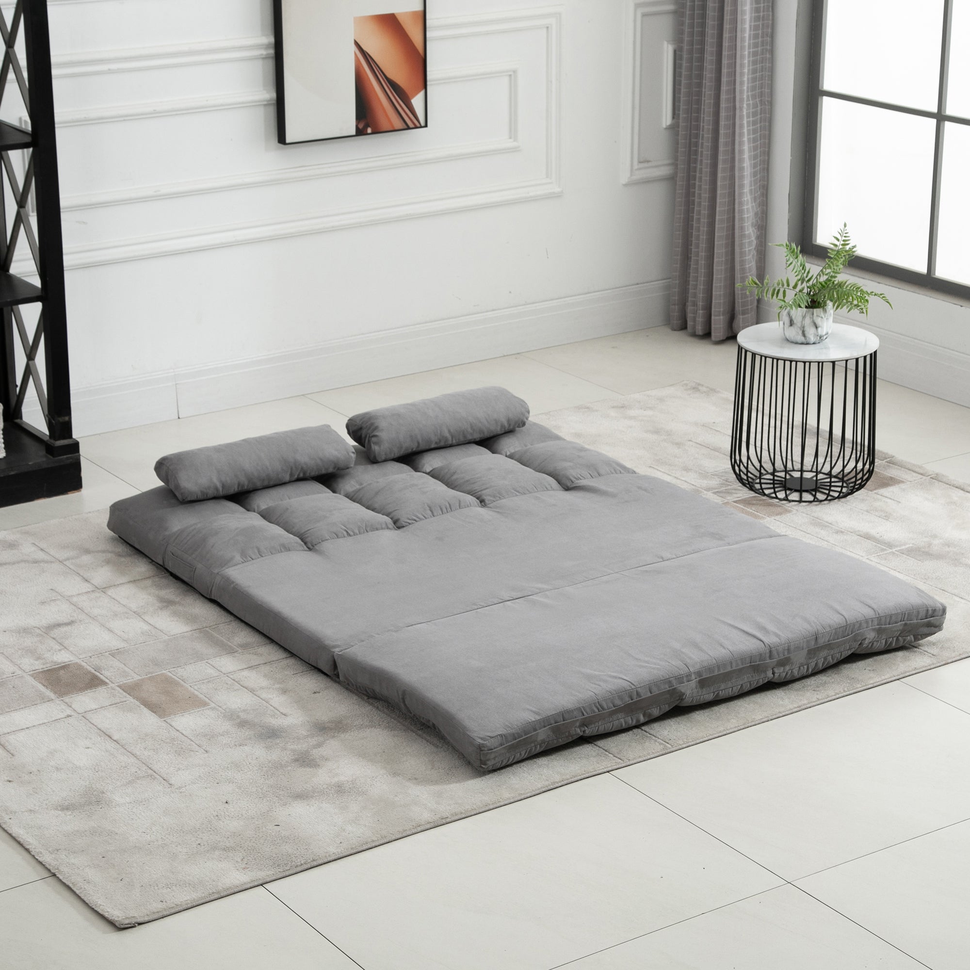Folding Floor Sofa Bed with 7 Reclining Levels and Cushions, Modern Sofa for TV, Games, Reading, Yoga, Office, 130x73x60 cm, Light Gray