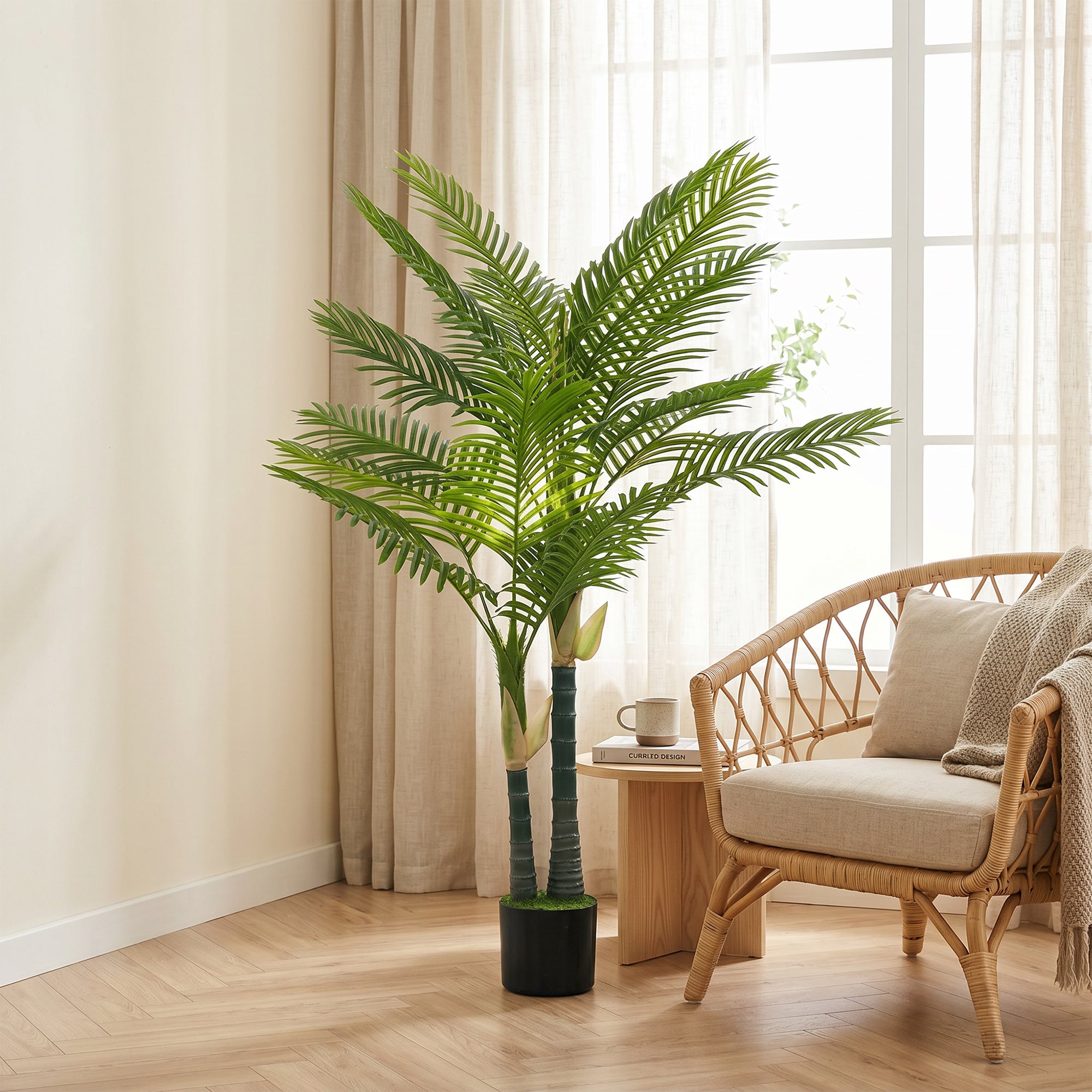 Artificial Palm Tree 150 cm (59 in) – 16-Leaf Faux Potted Plant for Living Room, Office, Balcony, Bedroom Décor