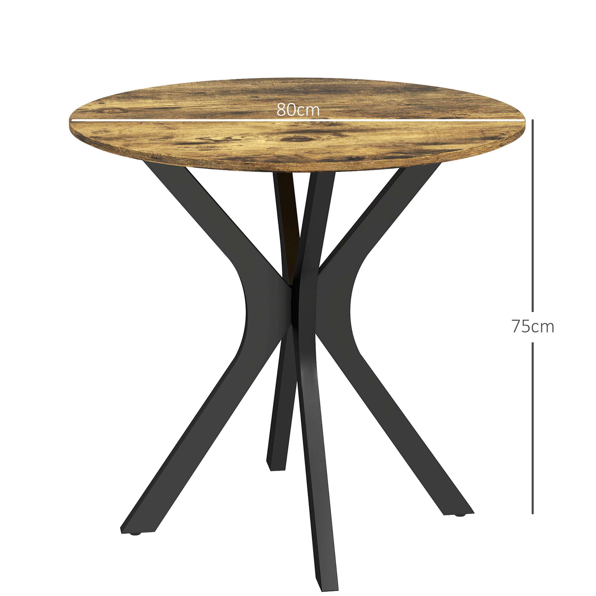 Dining Table 78 x 78 cm Round Kitchen Table for 2 People Dining Table with Spider Steel Frame Coffee Table for Kitchen, Dining Room, and Living Room Rustic Brown