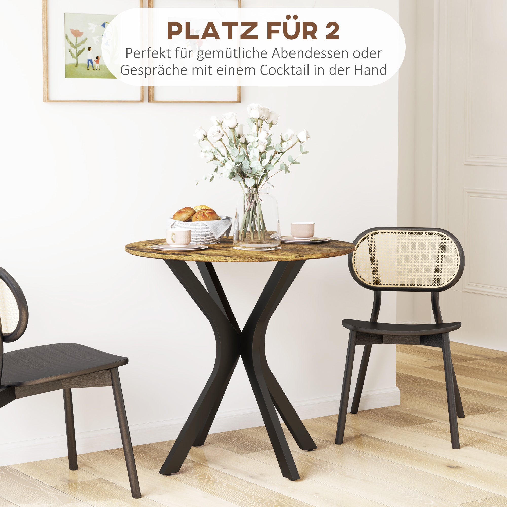 Dining Table 78 x 78 cm Round Kitchen Table for 2 People Dining Table with Spider Steel Frame Coffee Table for Kitchen, Dining Room, and Living Room Rustic Brown