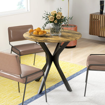 Dining Table 78 x 78 cm Round Kitchen Table for 2 People Dining Table with Spider Steel Frame Coffee Table for Kitchen, Dining Room, and Living Room Rustic Brown