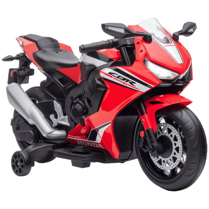 Honda Licensed Electric Motorcycle for Kids 3-5 Years Battery Powered Bike 6V with Headlight Horn Music and Removable Stabilizer Wheels 30 kg 90x44x52 cm Red
