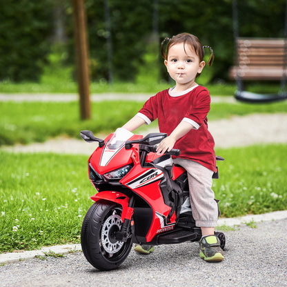 Honda Licensed Electric Motorcycle for Kids 3-5 Years Battery Powered Bike 6V with Headlight Horn Music and Removable Stabilizer Wheels 30 kg 90x44x52 cm Red