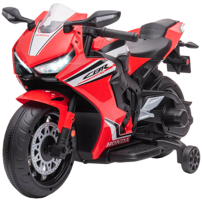 Honda Licensed Electric Motorcycle for Kids 3-5 Years Battery Powered Bike 6V with Headlight Horn Music and Removable Stabilizer Wheels 30 kg 90x44x52 cm Red